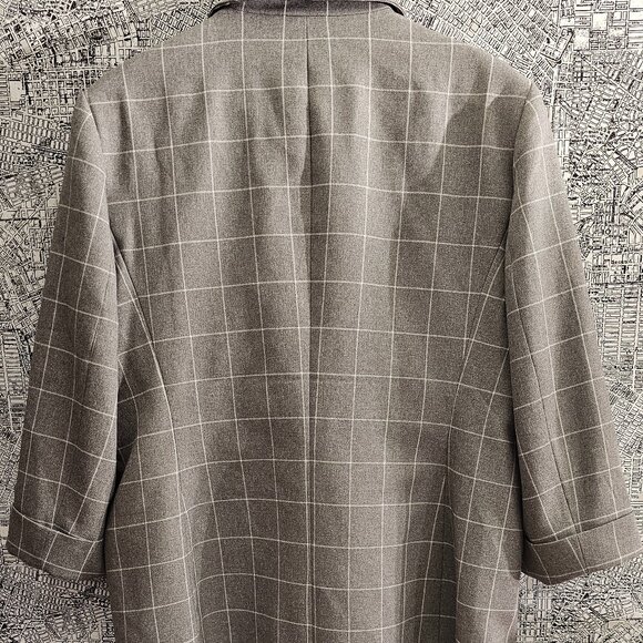Oversized Anne Klein Gathered Sleeve Checkered Blazer - Picture 2 of 5